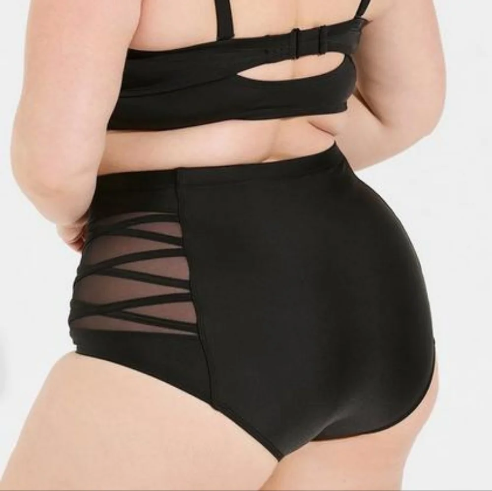 Torrid Black Mesh High-Rise Lattice Side Swim Bikini Bottom Women's Plus 2X Nwt